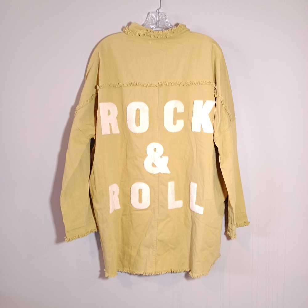 Veveret Rock & Roll Embossed Denim Oversize Jacket in Mustard Yellow Size L New